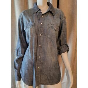 PD&C Denim Men's Shirt Long Roll Snap Sleeves Pearl Snap Chambray Western Size L